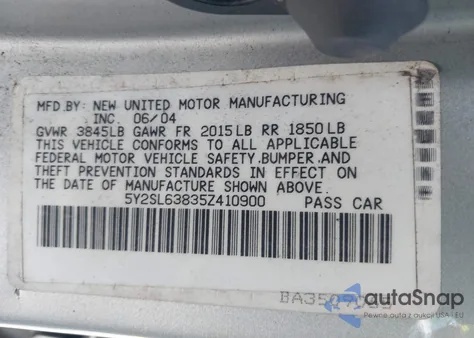 2005 Pontiac Vibe z USA, uszkodzony, nr VIN 5Y2SL63835Z410900